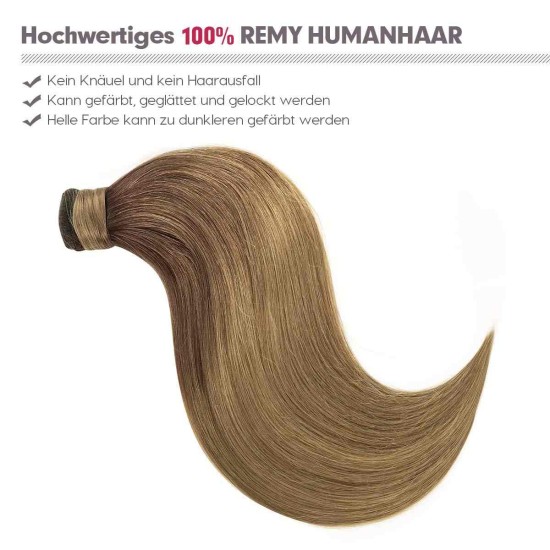 Wrap-Around-Pferdeschwanz-Haarverlängerungen aus Remy-Echthaar mit Magic Paste